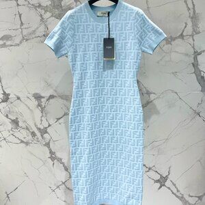 Fendi set FF logo, blue mid-length dress